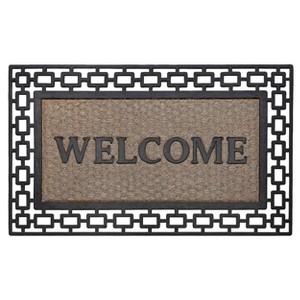 Kate Aurora 18"x30" Rectangular Outdoor Heavy Duty Rubber & Coir Non-Slip Welcome Door Mat - Black - 1 of 3