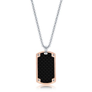 Metallo Mens Stainless Steel Rose Gold Black Carbon Fiber Necklace - Black - 24 Inch - 1 of 3