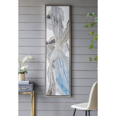 Tall Abstract Framed Oil Paintings in Purple, Gold, and Blue