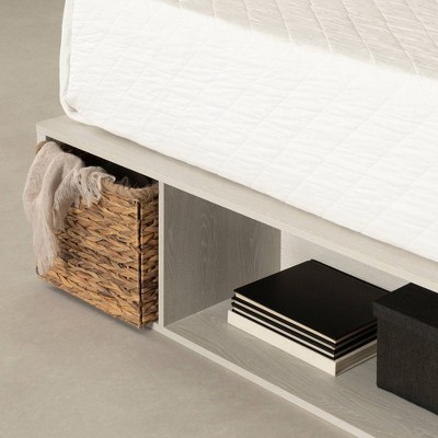 Winter Oak Full Storage Bed with Baskets and Wood Frame