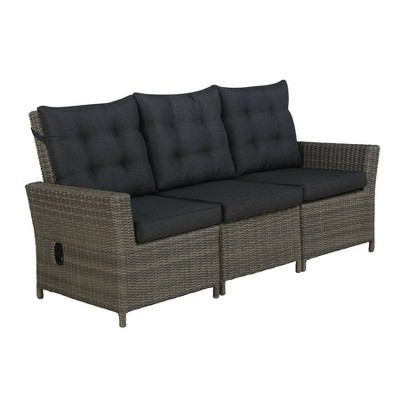 Asti Wicker 3 Seat Reclining Sofa with Cushions - Gray - Alaterre Furniture