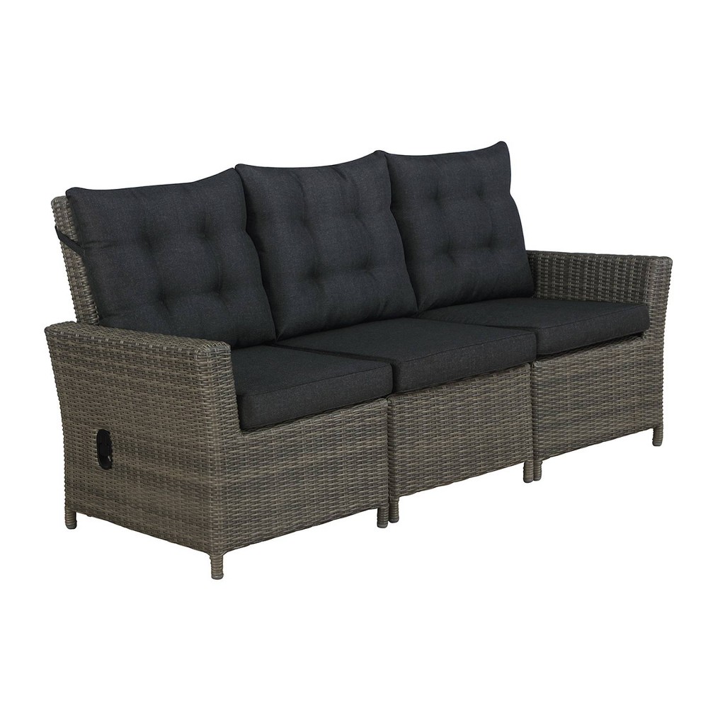 Photos - Garden Furniture Asti Wicker 3 Seat Reclining Sofa with Cushions - Gray - Alaterre Furnitur