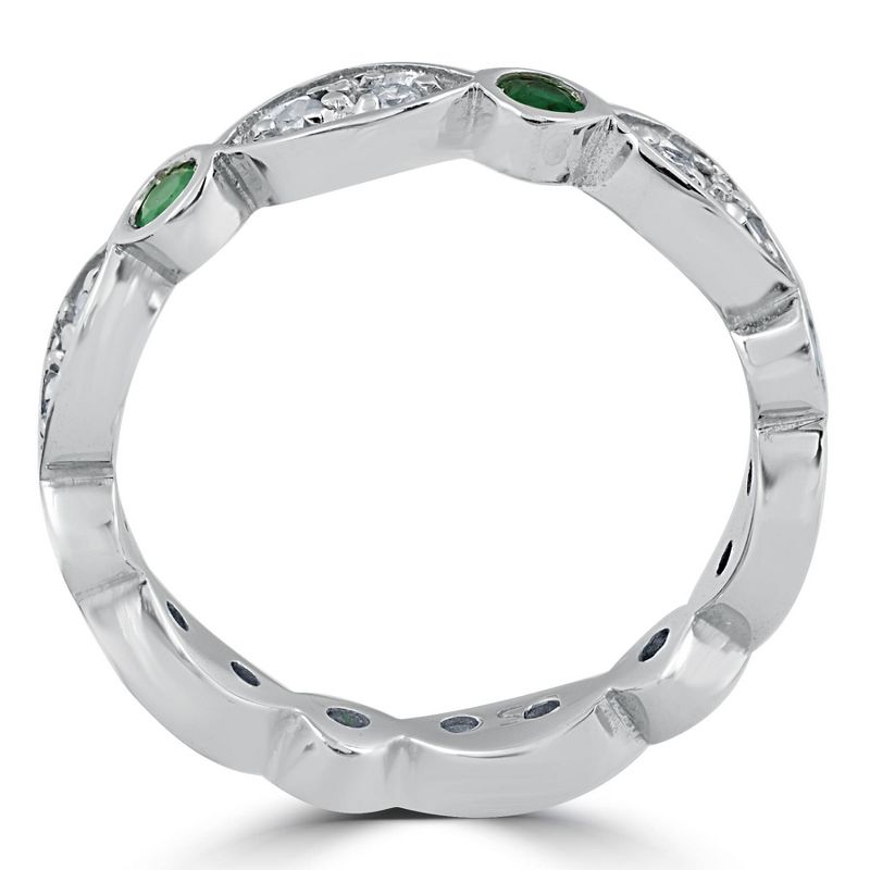 Pompeii3 1ct Diamond & Imitation Green Emerald Vintage Eternity Ring 14K White Gold, 2 of 4