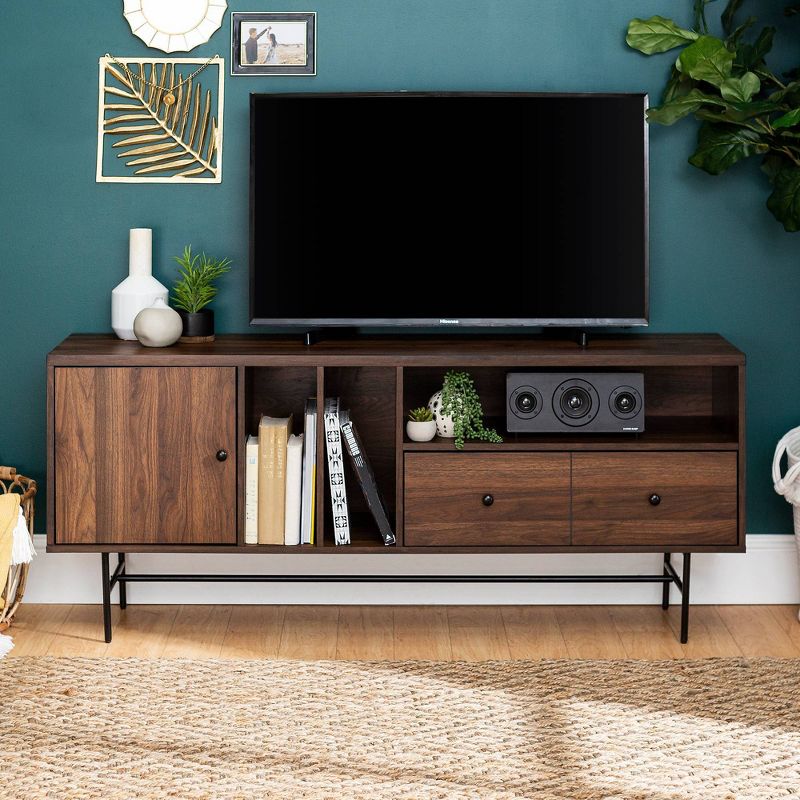 Modern Vinyl Record Player Storage TV Stand for TVs up to 65&#34; Dark Walnut - Saracina Home, 4 of 14
