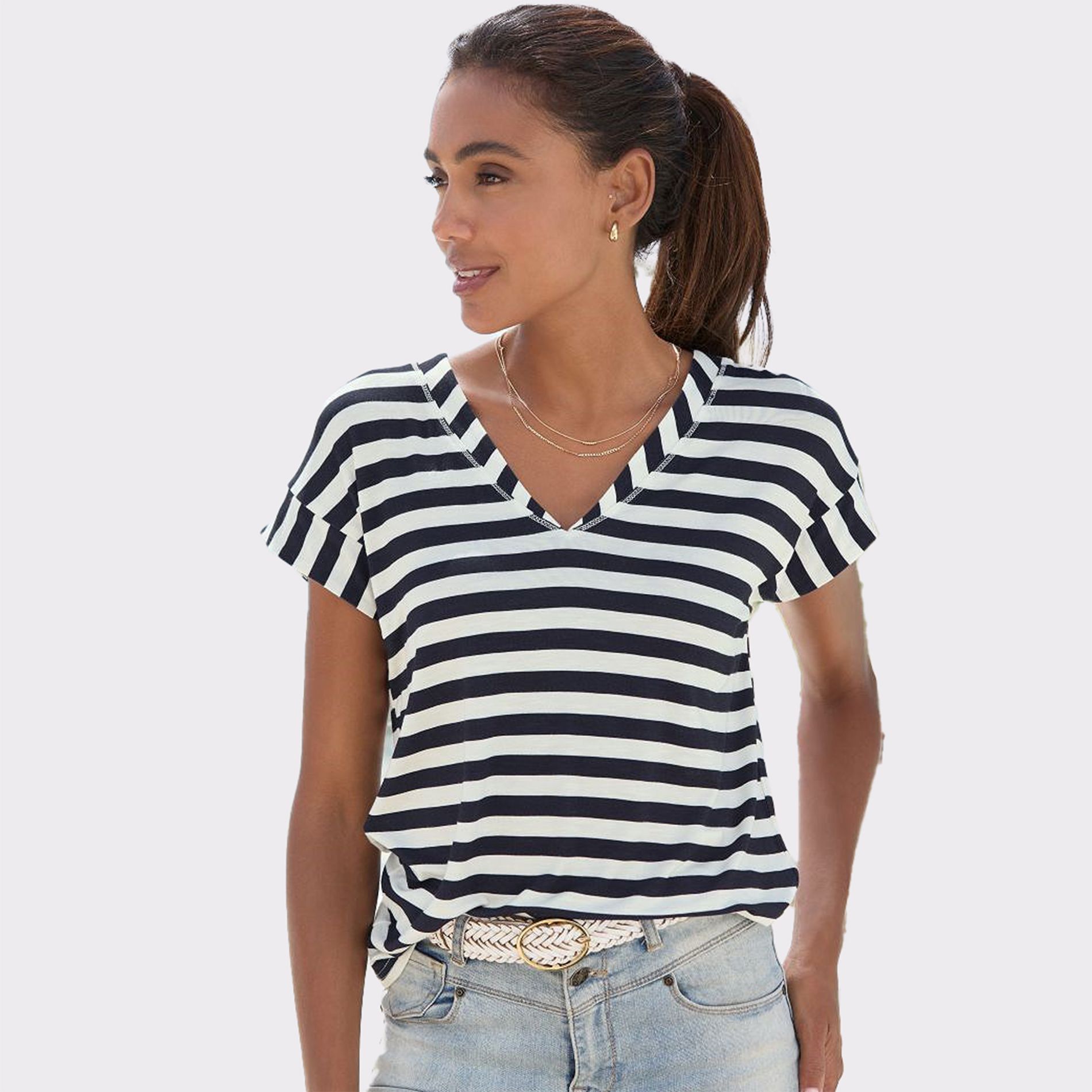 Women's Striped V-Neck Top - LASCANA