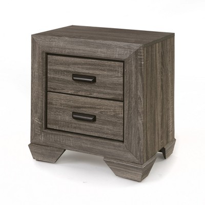 Vynxaria Traditional-Modern Gray Grain Nightstand, 2 Drawers (Metal Glides), Shaker-Style Legs, Durable MDF/Tropical Wood, PVC Edging