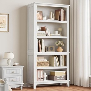 GustoWave 71" Tall Bookcase w/Adjustable Shelves 31.5in Width Wooden Bookshelf 5 Tier Farmhouse Bookshelves Vintage Bookcase - 1 of 4