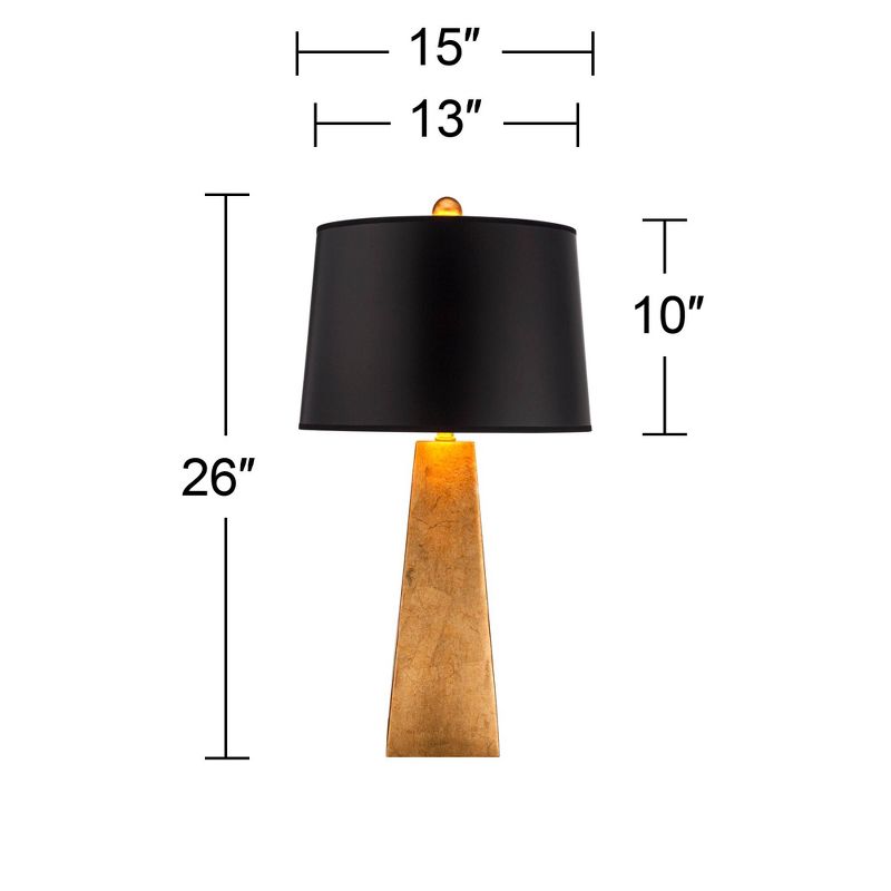 Possini Euro Design Obelisk Modern Table Lamp 26" High Gold Leaf Tapered Column Black Paper Drum Shade for Bedroom Living Room Bedside Nightstand Home, 4 of 10