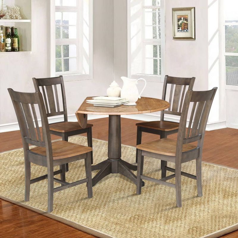 42&#34; Round Dual Drop Leaf Dining Table with 4 Splat Back Chairs Hickory/Washed Coal - International Concepts, 4 of 11