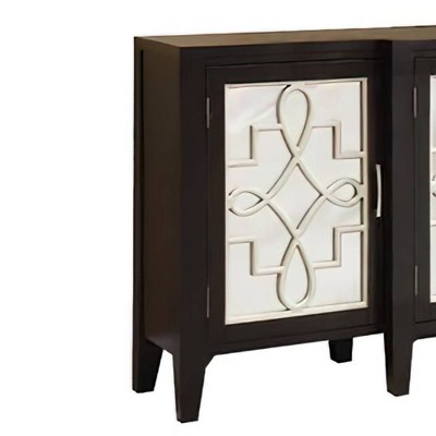 Elegant Mirrored Wine Storage Console with Brushed Gold Accents