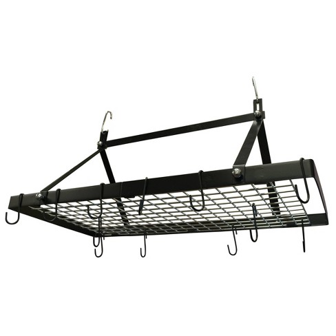 Range Kleen Black Enameled Rectangle Hanging Pot Rack: Ceiling Mount ...