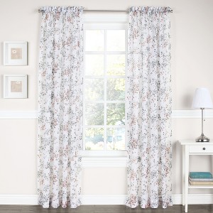No. 918 1pc 51"x84" Alethea Floral Print Crushed Sheer Voile Rod Pocket Curtain Panel White - 1 of 1