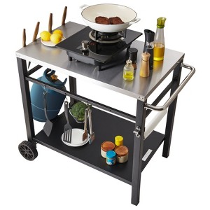 VEVOR Outdoor Grill Dining Cart with Double-Shelf, BBQ Movable Food Prep Table, Multifunctional Stainless Steel Table Top, Portable Modular Carts - 1 of 4