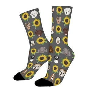 Dogs Cats Floral Sunflower Women Printed Crew Socks Funny Funky Socks Soft Polyester Novelty Gifts for Artists Men - 1 of 4