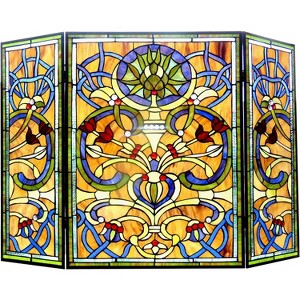 HomeStock  Multi Color Glass 3-Panel 28 in. Folding Fireplace Screen perfect for creating a warm and inviting ambiance - 1 of 4