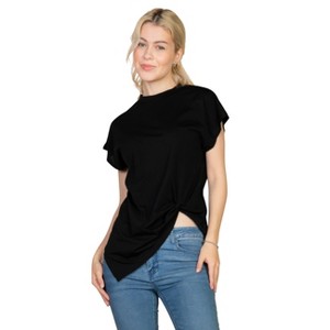 Slickblue Women's Twist Front Batwing Sleeve Tee, Relaxed Fit, Short Sleeve T-Shirt, Casual Style, 4 Colors, Size S-L - 1 of 4