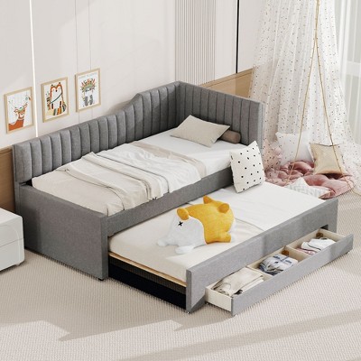 YOOCOZZ Linen Upholstered Daybed with Trundle and Three Storage Drawers