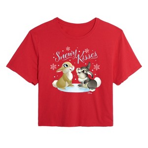 Women's - Disney - Christmas - Snowy Bunny Kisses Cropped Graphic T-Shirt - 1 of 4