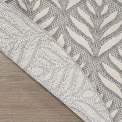 Aloha 8' Round Gray Synthetic Tropical Palm Outdoor Rug