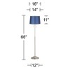360 Lighting Abba Modern Floor Lamp Standing 66" Tall Brushed Nickel Metal Blue Satin Fabric Drum Shade for Living Room Bedroom Office House Home - 3 of 3