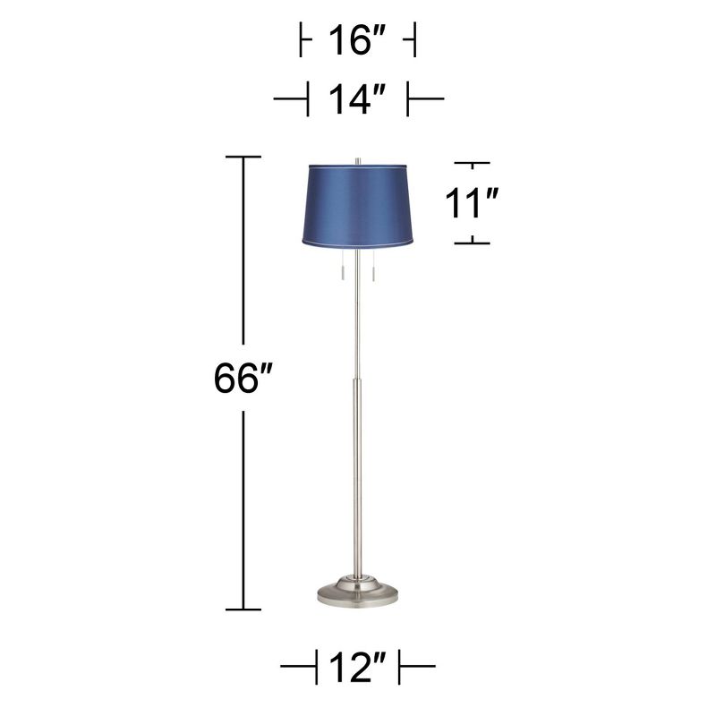 360 Lighting Abba Modern Floor Lamp Standing 66" Tall Brushed Nickel Metal Blue Satin Fabric Drum Shade for Living Room Bedroom Office House Home, 3 of 4