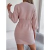 Coolmee Womens Fall Winter Mini Dress Ribbed Knit Sweater Dress Casual Long Sleeve Sexy V Neck Bodycon Short Dress - 3 of 4