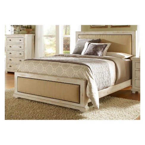 Queen Willow Upholstered Headboard Distressed White Progressive