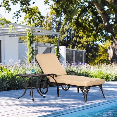 Beige Aluminum Adjustable Outdoor Chaise Lounge with Side Table