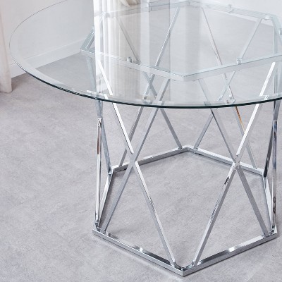 Escondido 48" Round Glass Top Dining Table with Chrome Base