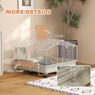 White Rolling Small Animal Cage with Accessories for Guinea Pigs and Hedgehogs