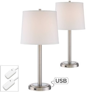 360 Lighting Camile Modern Table Lamps 25" High Set of 2 Brushed Nickel with Table Top Dimmers USB Charging Port Off White Drum Shade for Office Desk - 1 of 4