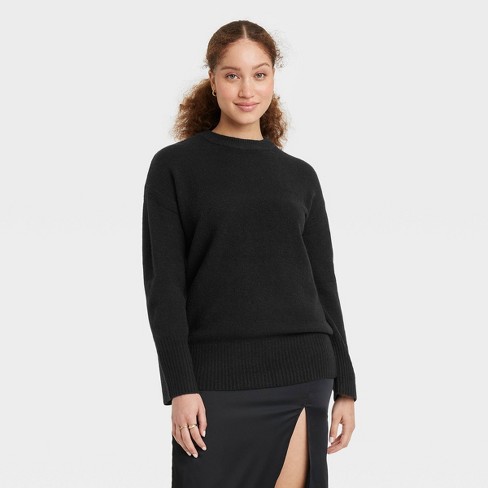 Women's Crewneck Graphic Pullover Sweater - A New Day™ Black XS