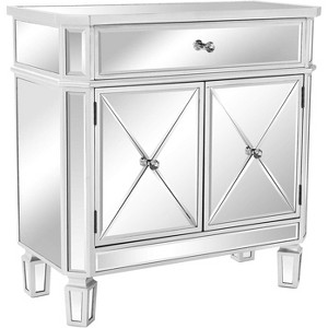 VINGLI Mirrored Cabinet, Mirrored Nightstand, Mirrored Dresser Accent Chest, Large Mirror Nightstand with 1 Drawer and Two Doors, Mirror - 1 of 4