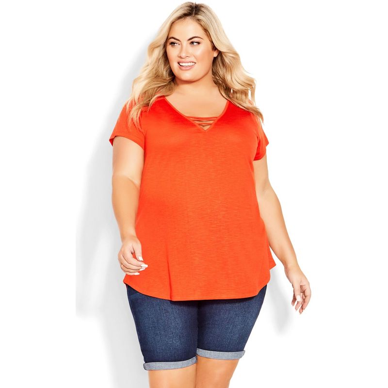 Women's Plus Size 3 Bar V-Neck Top - orange | AVENUE, 1 of 7