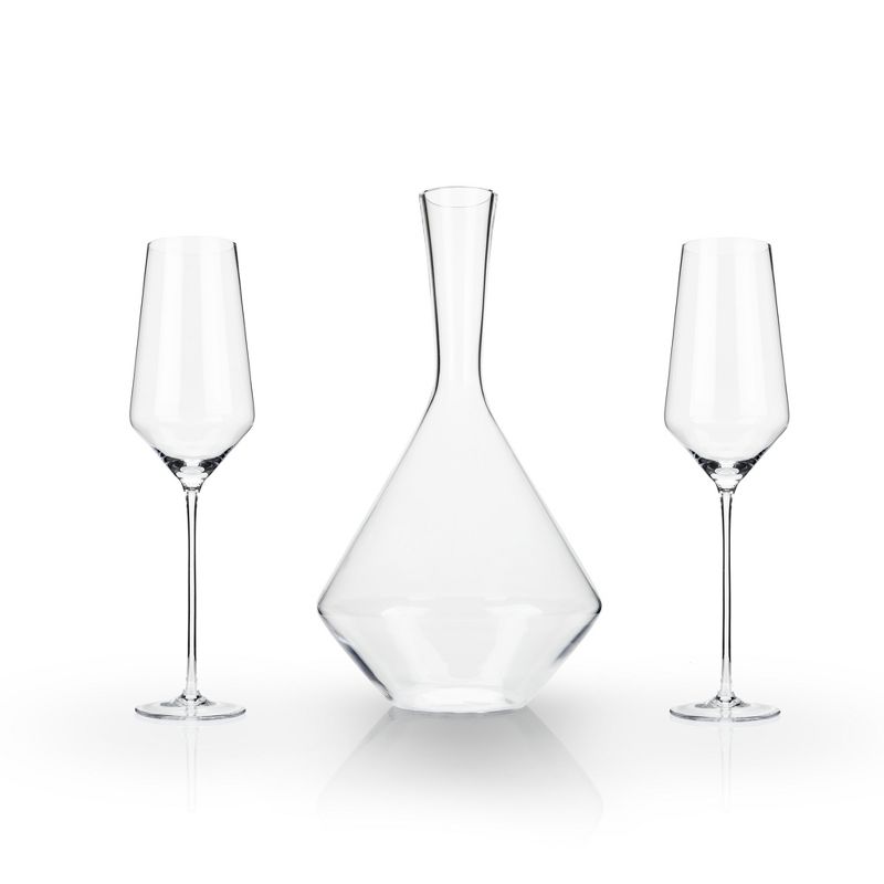 Viski Raye Bordeaux Wine Glasses & Decanter Set - Premium Crystal Clear Glass, Modern, Stemmed, Flat Bottom, Red Wine Gift - Set of 3, 5 of 7