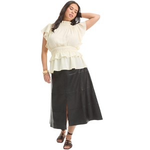 June + Vie by Roaman's Mockneck Ruffle Blouse - 1 of 4