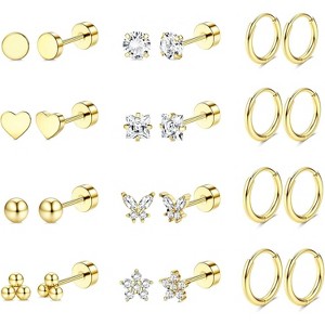 Jstyle Surgical Steel Earrings for Sensitive Ears 14K Gold Flat Back Earrings for Women Men Small Stainless Steel Earrings - 1 of 4