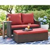 Four Seasons Courtyard Redington All-Weather Chic 3 Piece Outdoor Patio Seating Furniture Set with Cushioned Loveseat, Side Table, and Ottoman, Red - 4 of 4