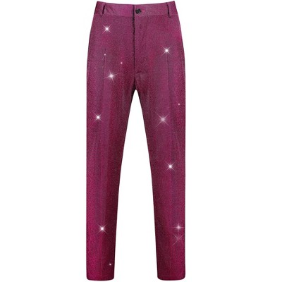 Lars Amadeus Men's Straight Leg Party Nightclub Glitter Metallic Dress Trousers