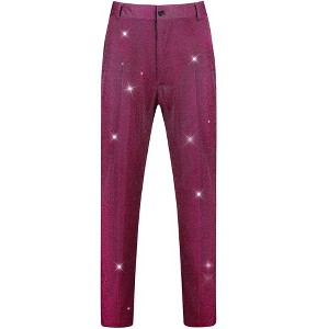 Lars Amadeus Men's Straight Leg Party Nightclub Glitter Metallic Dress Trousers - 1 of 4