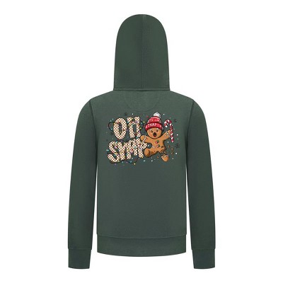 Everyday Kids Christmas Collection Oh Snap Boys Zip Up Hoodie – Funny Gingerbread Holiday Sweatshirt