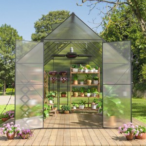 Outdoor 8x12 FT Greenhouse, Heavy Duty Polycarbonate Greenhouse, Greenhouse with Aluminum Frame and Roof Vent-Coolbibila - 1 of 4