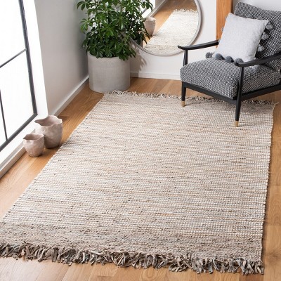 Itzel Striped Beige Multi 5' x 8' Handmade Cowhide Area Rug