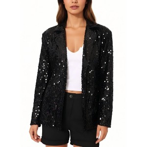 Anna-Kaci Women's Glitter Long Sleeve Open Front Sparkle Party Blazer Jacket - 1 of 4
