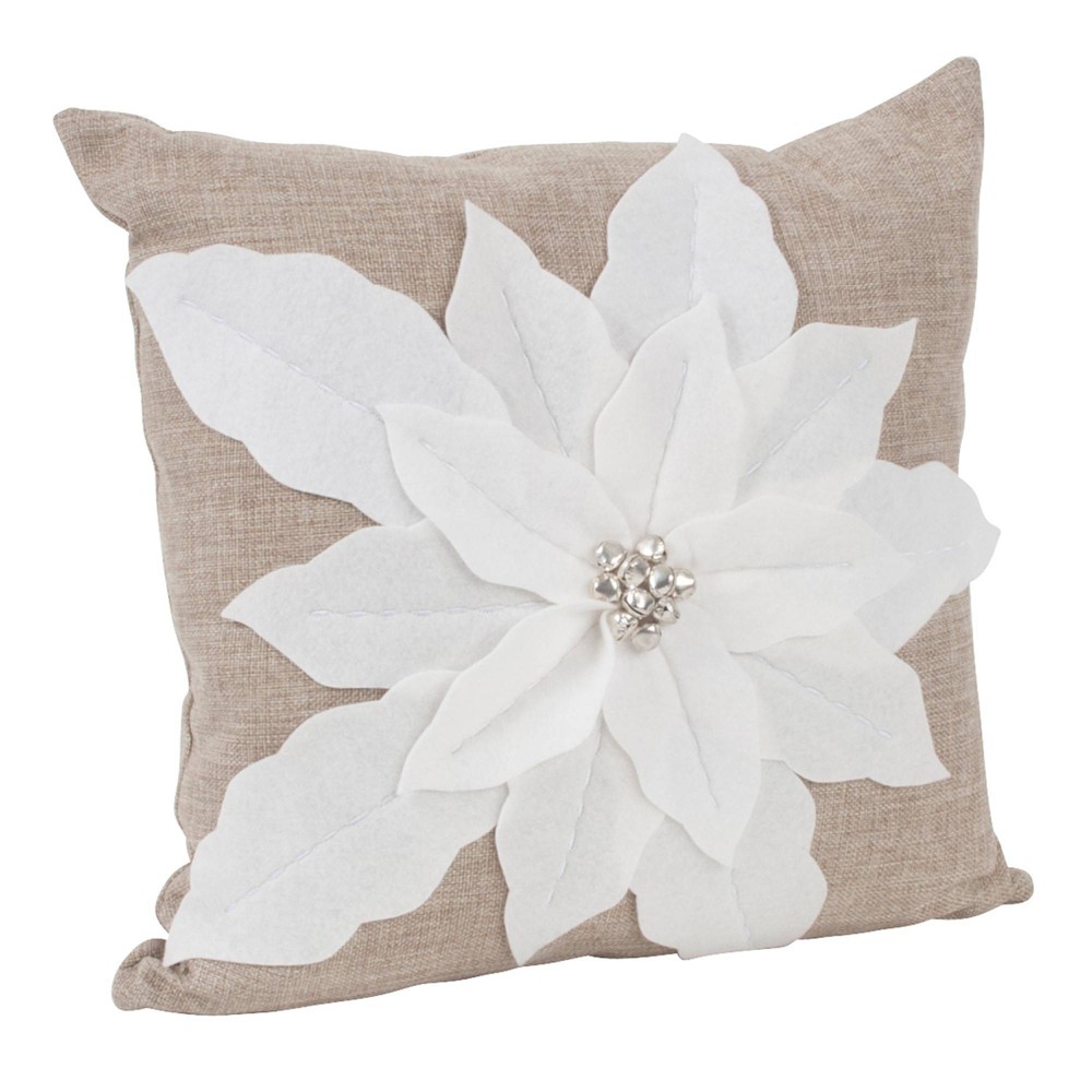 UPC 789323250384 product image for Poinsettia Design Poly Filled Throw Pillow White - Saro Lifestyle | upcitemdb.com
