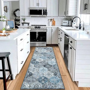 Vintage Washable Door Mat Small Farmhouse Floral Accent Rugs with Non-Slip Backing, Stain-Resistant Oriental Indoor Carpet - 1 of 4