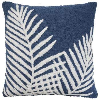 Mina Victory Towel Embroidered Palm Leaf 18" x 18" Indoor Outdoor Throw Pillow