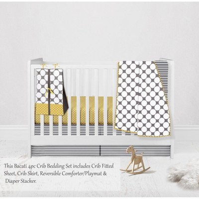 Bacati - Dots Stripes Gray Yellow 4 pc Crib Bedding Set with Diaper Caddy