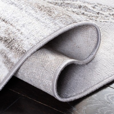 Grey and Ivory Abstract Hand-Knotted Runner Rug