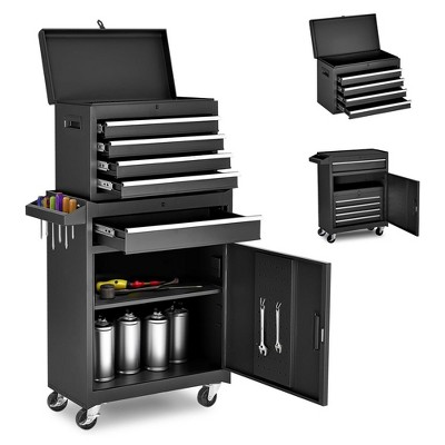 Tool Chest, 5-Drawer Rolling Tool Storage Cabinet with Detachable Top Tool Box, Liner, Universal Lockable Wheels
